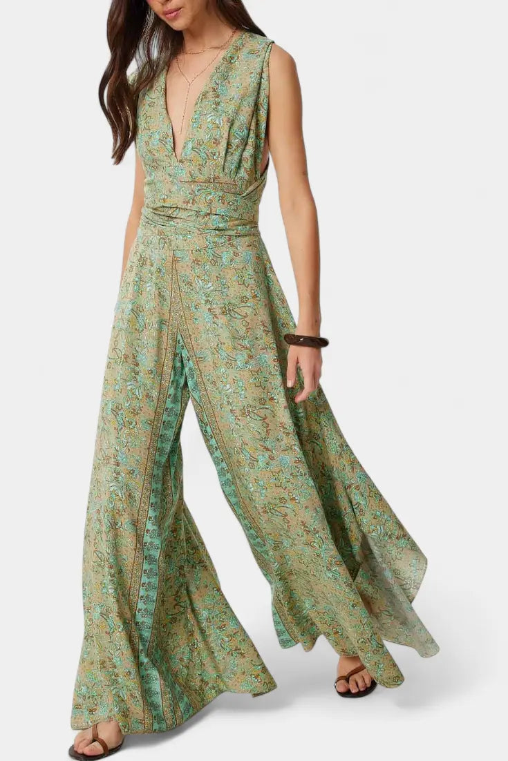 Leandra Mono Fluido Cruzado con Estampado Floral Verde Alba Madrid
