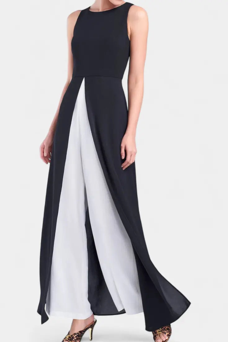 Alicia Conjunto Bicolor Elegante sin Mangas con Pantalones Anchos Alba Madrid