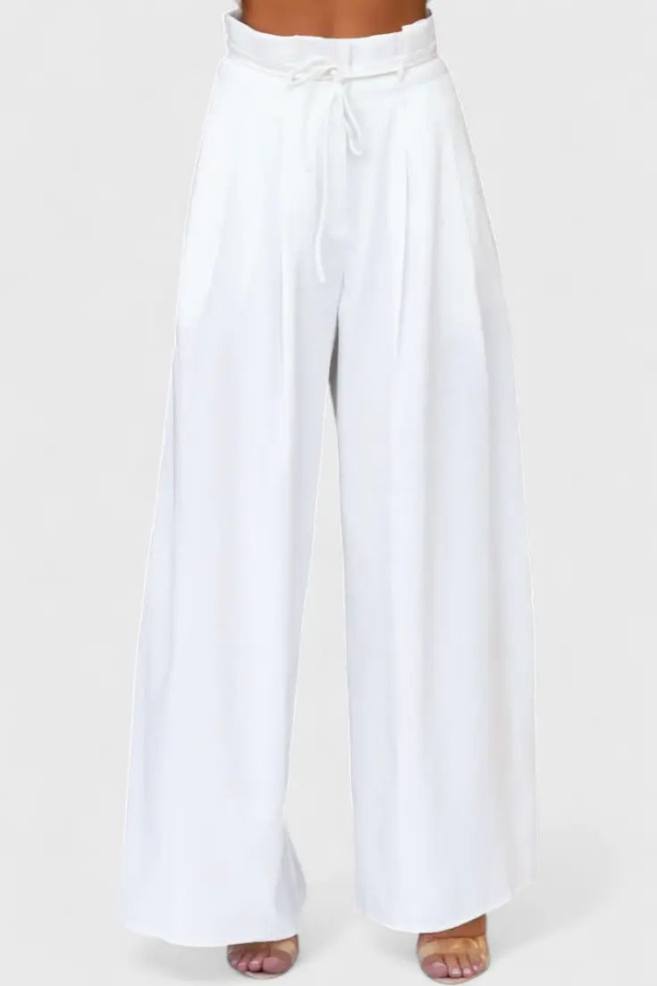 Bernadina Conjunto de Lino con Top de Abertura Frontal y Pantalón de Pierna Ancha Alba Madrid