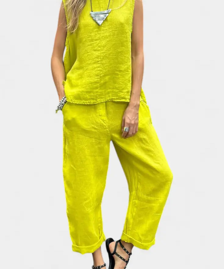 Leona Conjunto de Chaleco y Pantalón Sin Mangas en Algodón Lino Alba Madrid