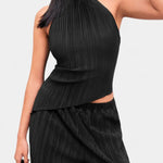 Pilarica Conjunto Plisado con Top Asimétrico Halter y Pantalón Fluido Alba Madrid