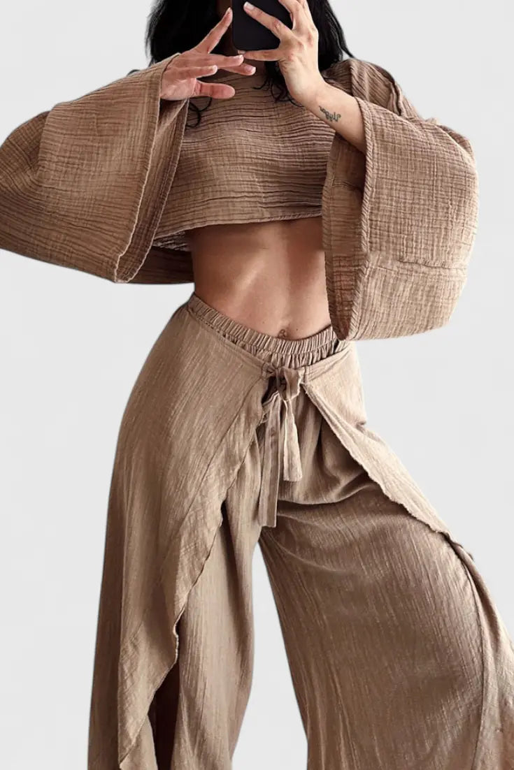 Maeva Conjunto Casual de Dos Piezas con Abertura y Lazo Alba Madrid