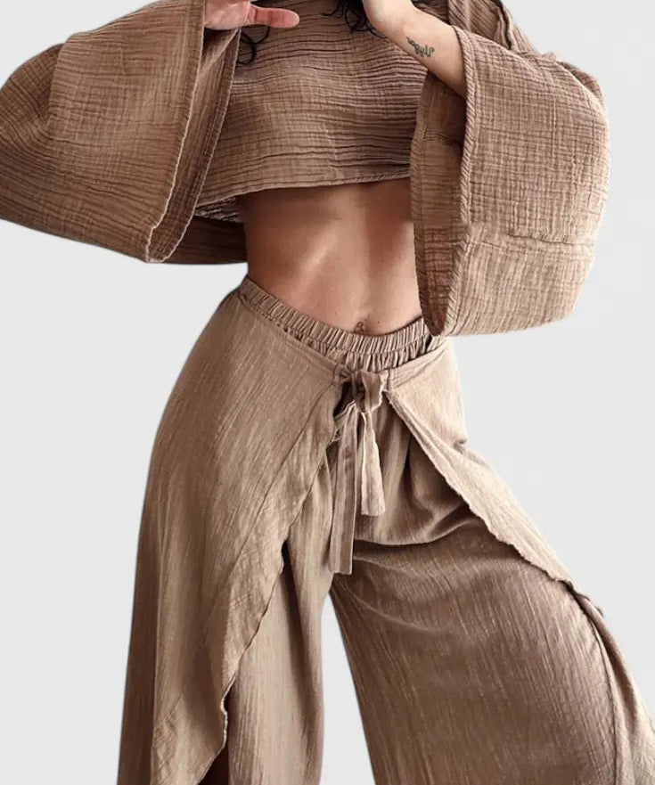 Maeva Conjunto Casual de Dos Piezas con Abertura y Lazo Alba Madrid