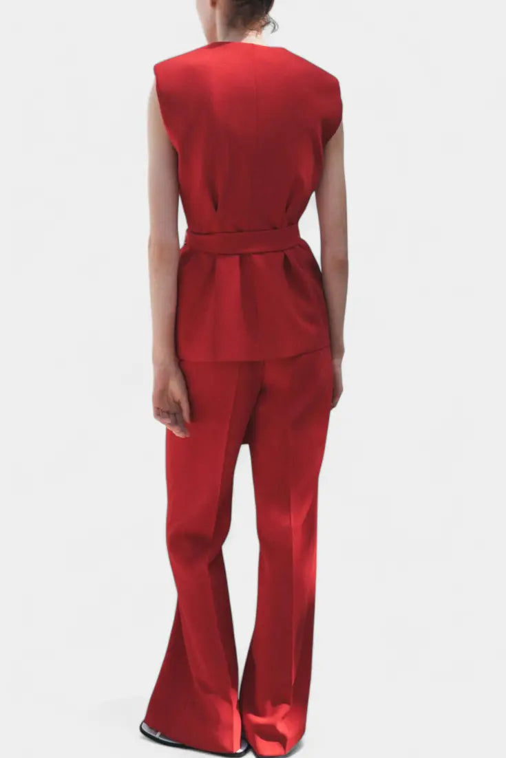 Carlen - Conjunto Clásico de Chaleco con Cinturón y Pantalón de Pierna Ancha Alba Madrid