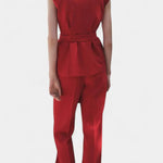 Carlen - Conjunto Clásico de Chaleco con Cinturón y Pantalón de Pierna Ancha Alba Madrid