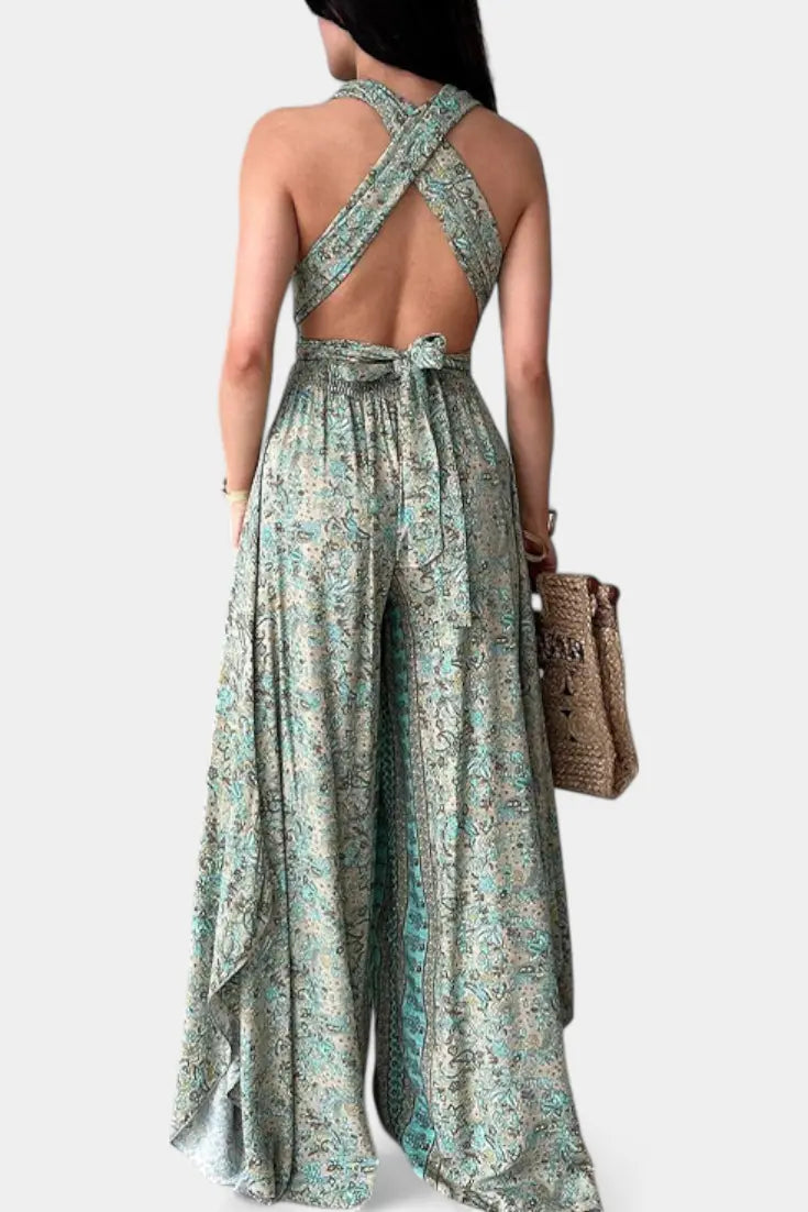 Leandra Mono Fluido Cruzado con Estampado Floral Verde Alba Madrid