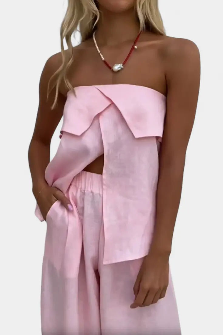 Oriana Conjunto Strapless con Falda de Abertura en Color Liso Alba Madrid