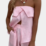 Oriana Conjunto Strapless con Falda de Abertura en Color Liso Alba Madrid