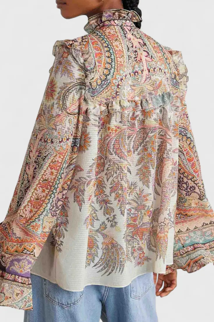 Finely Conjunto con Blusa de Volantes y Estampado Vintage Paisley Alba Madrid