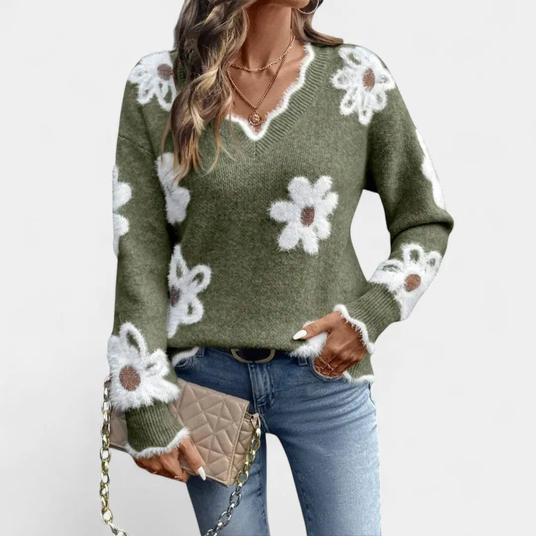 Thea Suéter Floral Elegante Con Cuello En V Alba Madrid