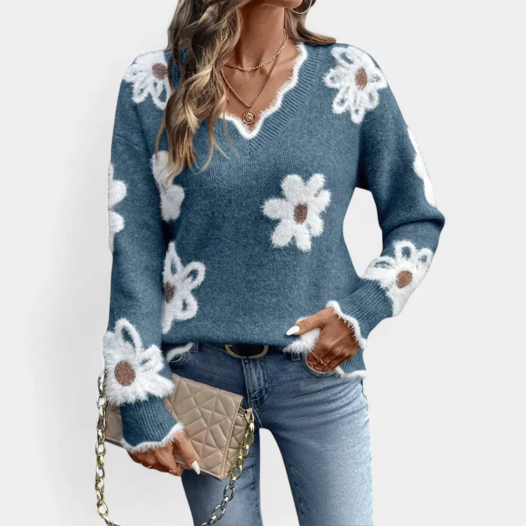 Thea Suéter Floral Elegante Con Cuello En V Alba Madrid