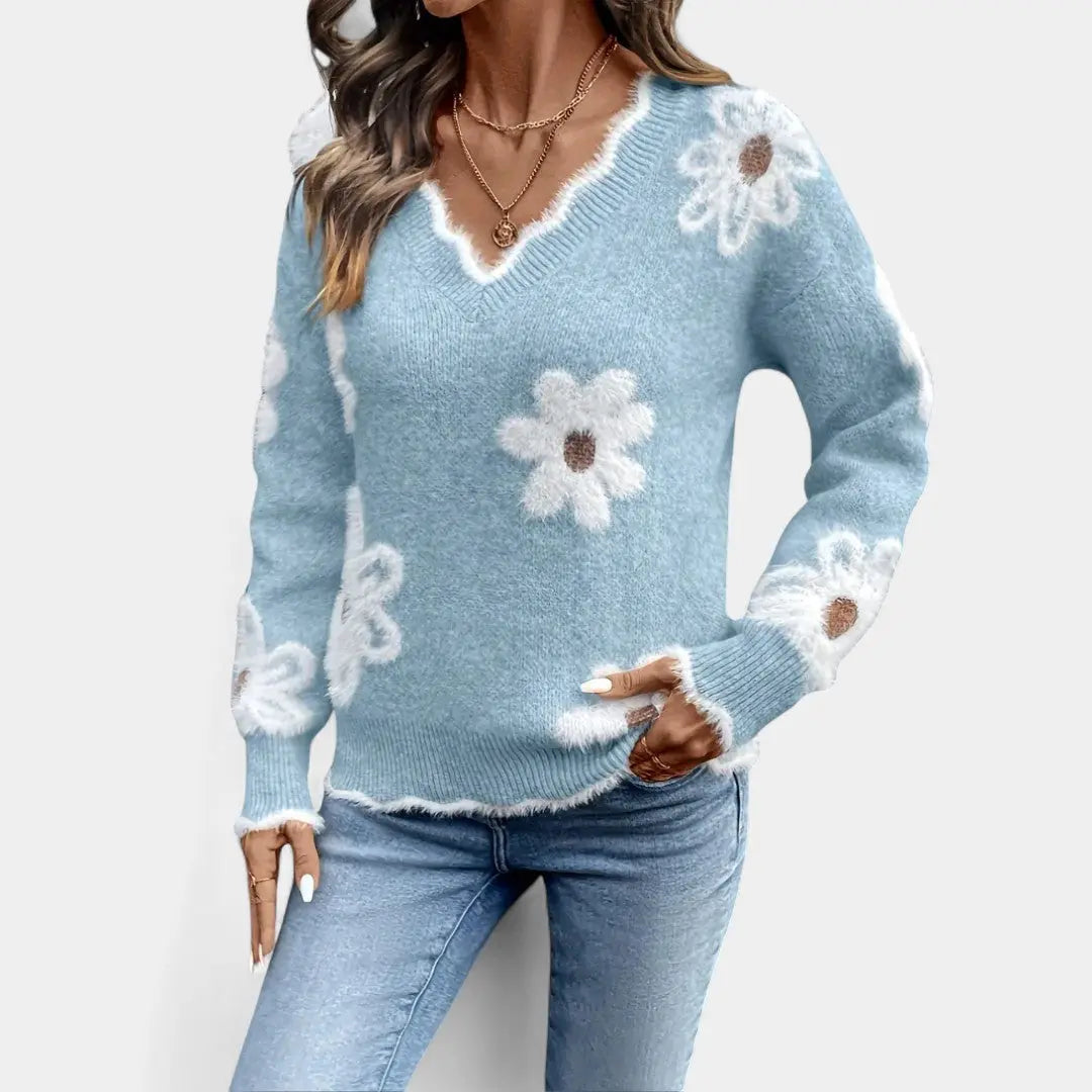 Thea Suéter Floral Elegante Con Cuello En V Alba Madrid