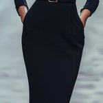 Nora | Vestido Negro con Cinturón y Cuello Mandarin Alba Madrid