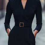 Nora | Vestido Negro con Cinturón y Cuello Mandarin Alba Madrid