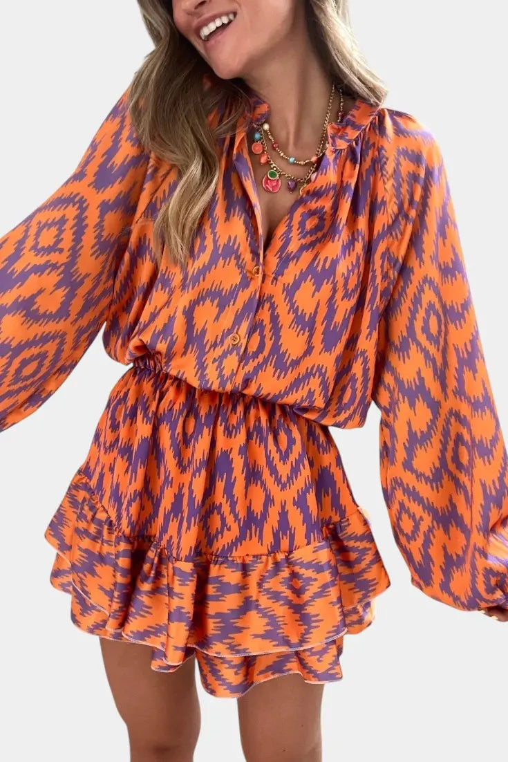 Yasmine Mono Mini con Volantes y Estampado Ikat Alba Madrid