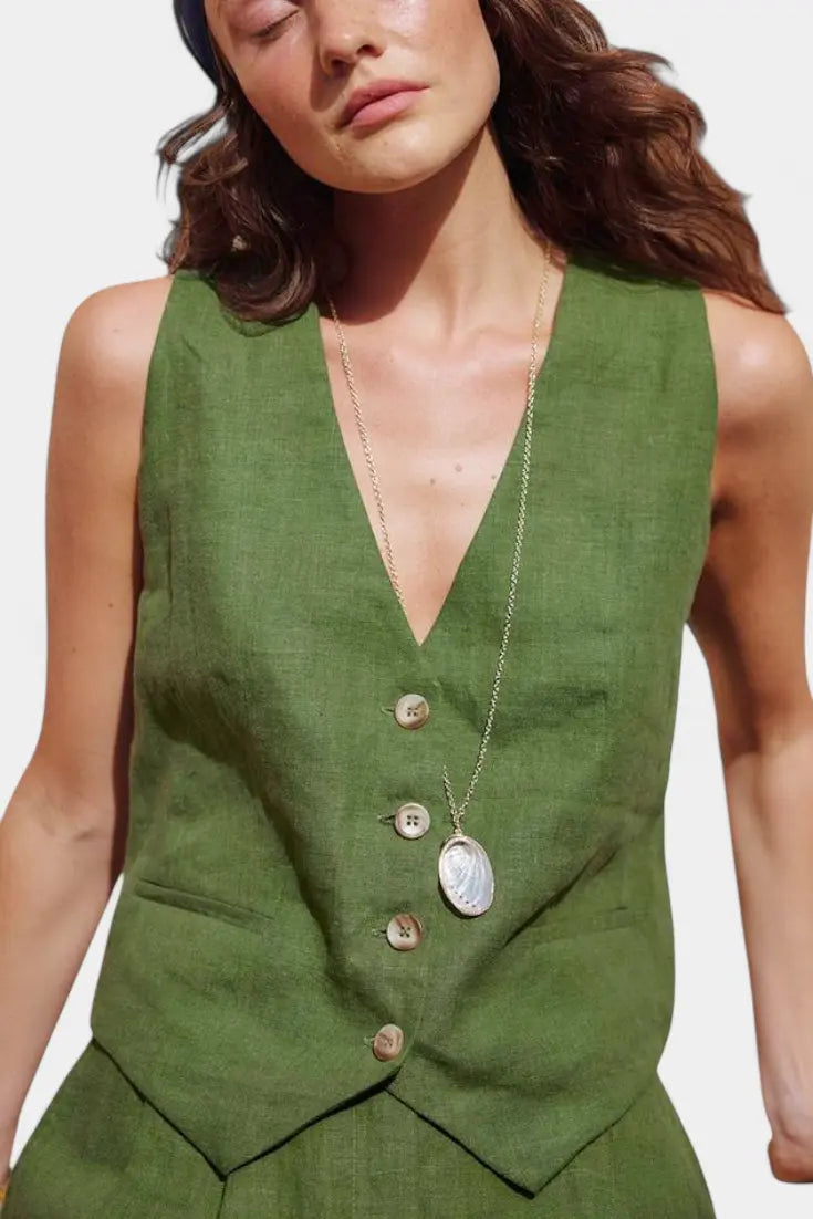 Jennifer Conjunto Chaleco y Pantalones Cortos de Lino Algodón Alba Madrid