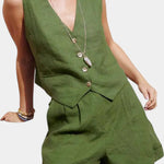 Jennifer Conjunto Chaleco y Pantalones Cortos de Lino Algodón Alba Madrid
