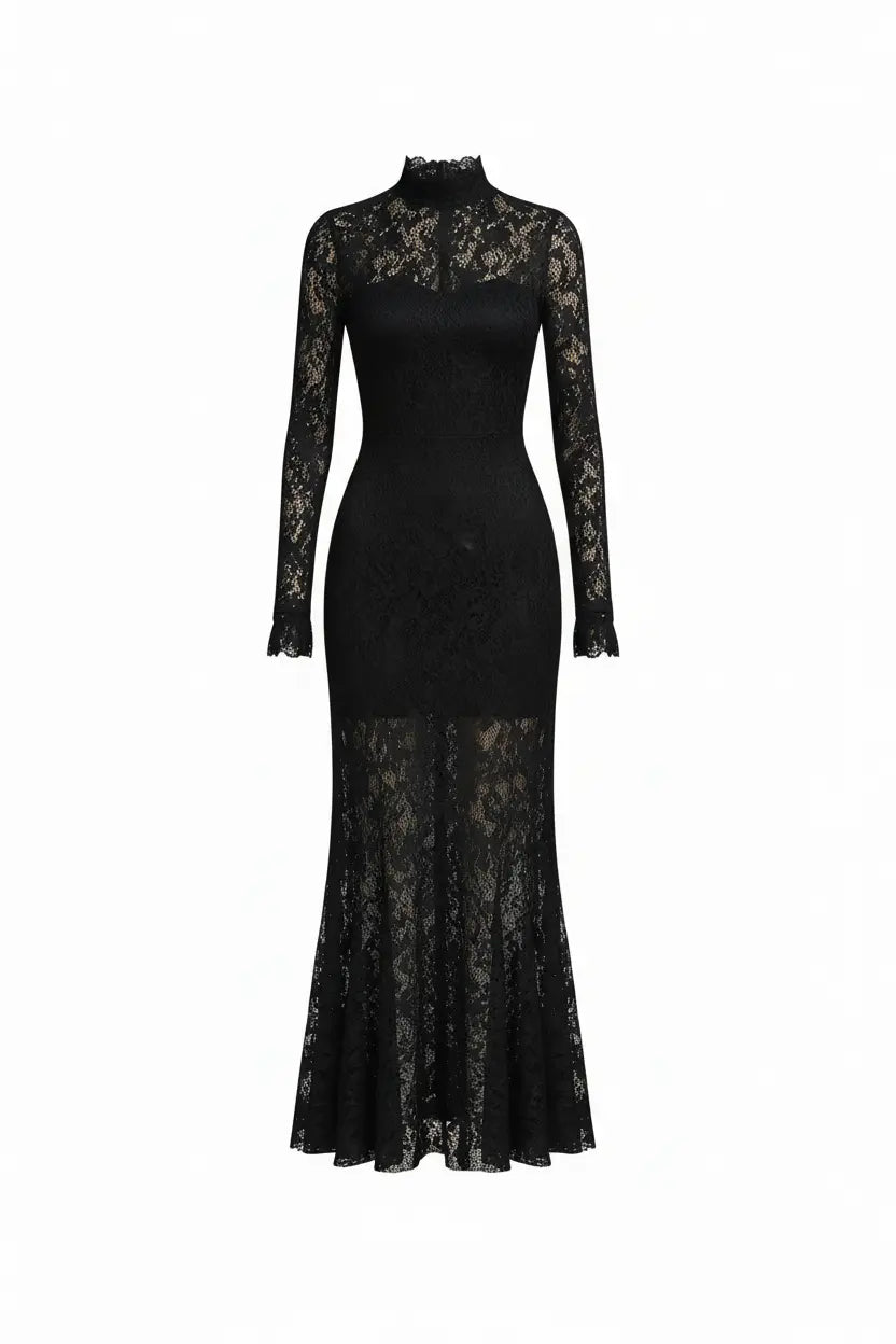 Veronika™ | Maxi Vestido de Encaje Negro Alba Madrid