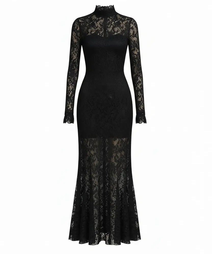 Veronika™ | Maxi Vestido de Encaje Negro Alba Madrid