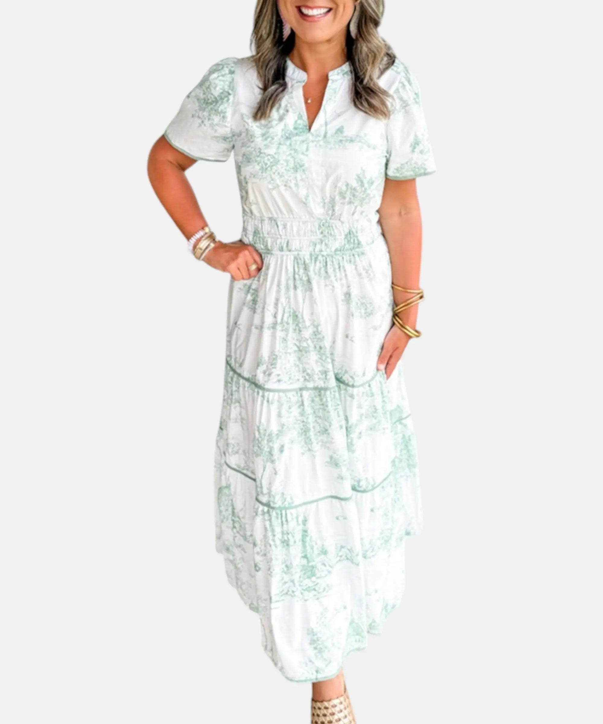 Alejandra - Vestido Largo Clásico con Estampado Toile Alba Madrid