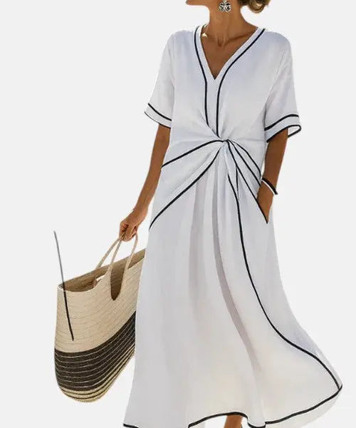 Carlota - Vestido de lino con drapeado elegante Alba Madrid