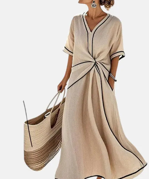 Carlota - Vestido de lino con drapeado elegante Alba Madrid