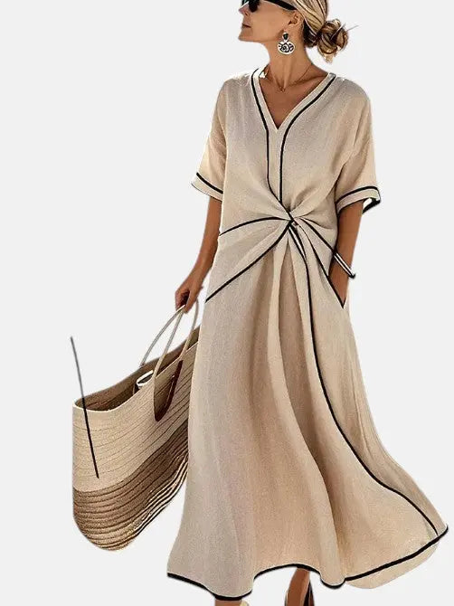 Carlota - Vestido de lino con drapeado elegante Alba Madrid