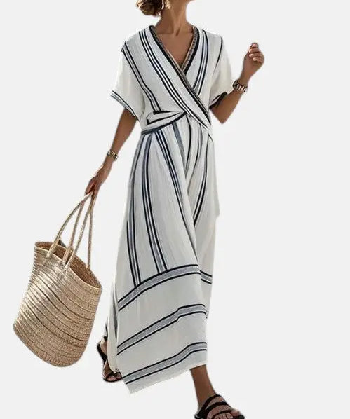 Amalia - Elegante vestido largo con cuello cruzado Alba Madrid