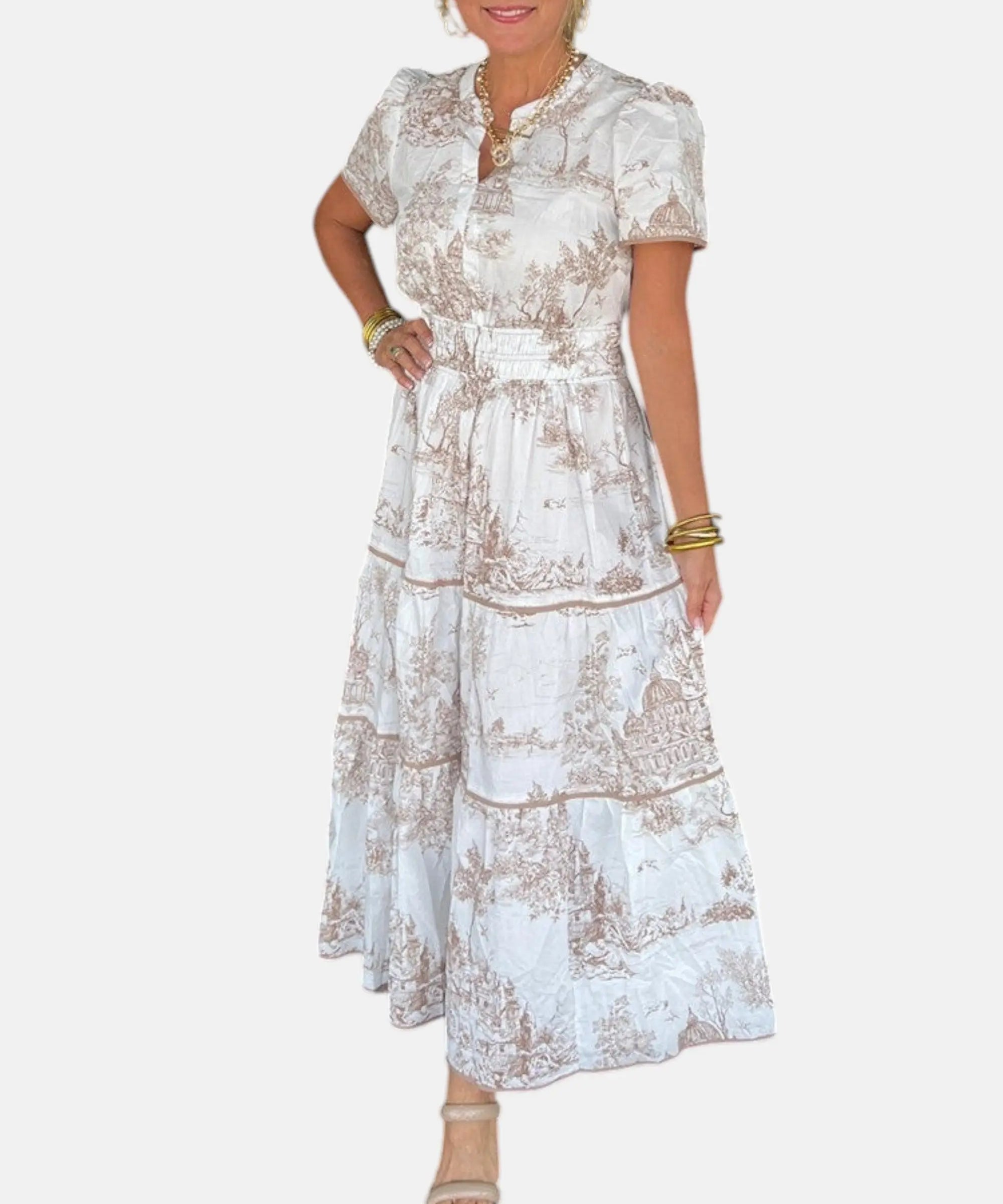 Alejandra - Vestido Largo Clásico con Estampado Toile Alba Madrid