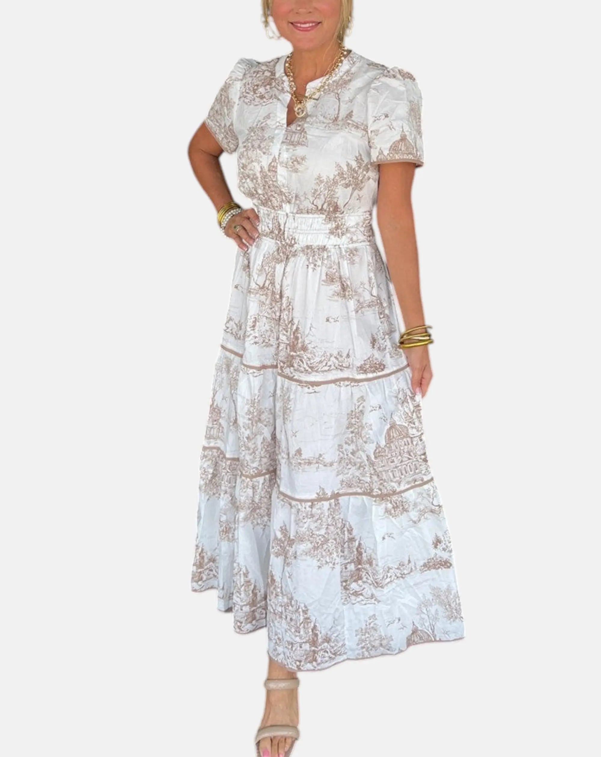 Alejandra - Vestido Largo Clásico con Estampado Toile Alba Madrid